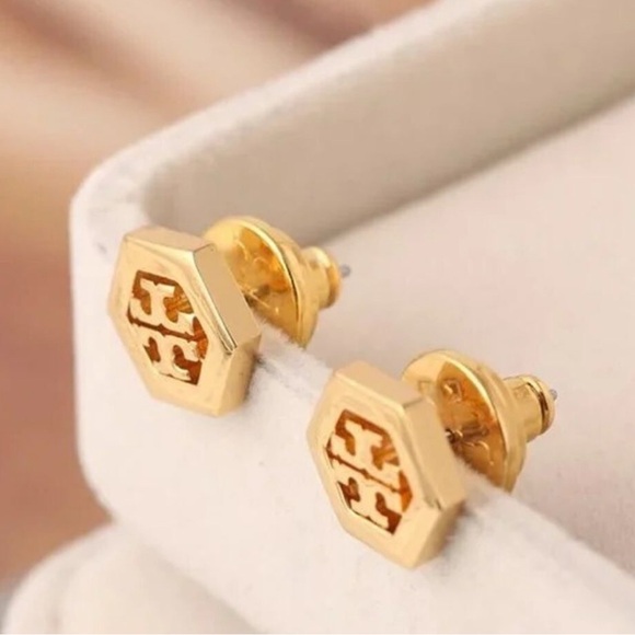Tory Burch Gold Logo Hex Earrings - Picture 4 of 4